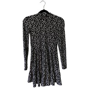 High-neck, long sleeve floral dress